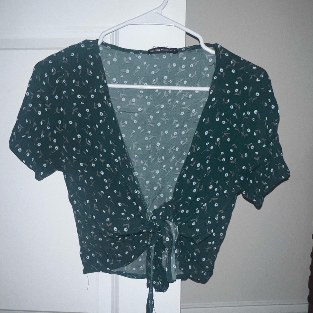 brandy Melville floral green wrap top